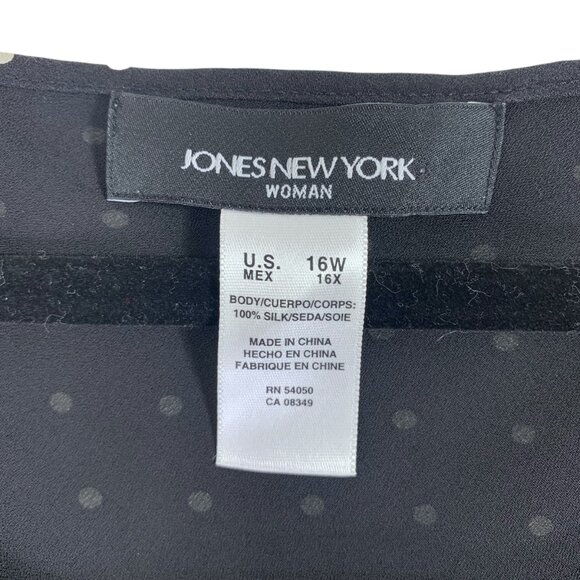 Jones new York  Blck /Wht Polka Dot Women's Short Sleeve  Blouse 100%silk sz 16W - Picture 2 of 16